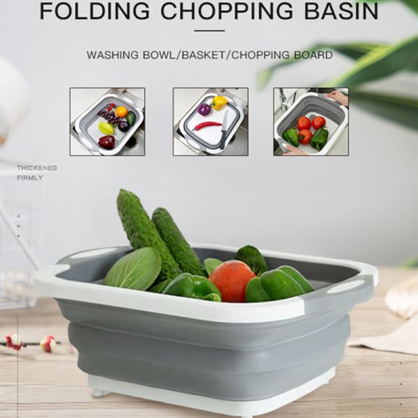 Multi-Functional Foldable Cutting Board Washing Basket