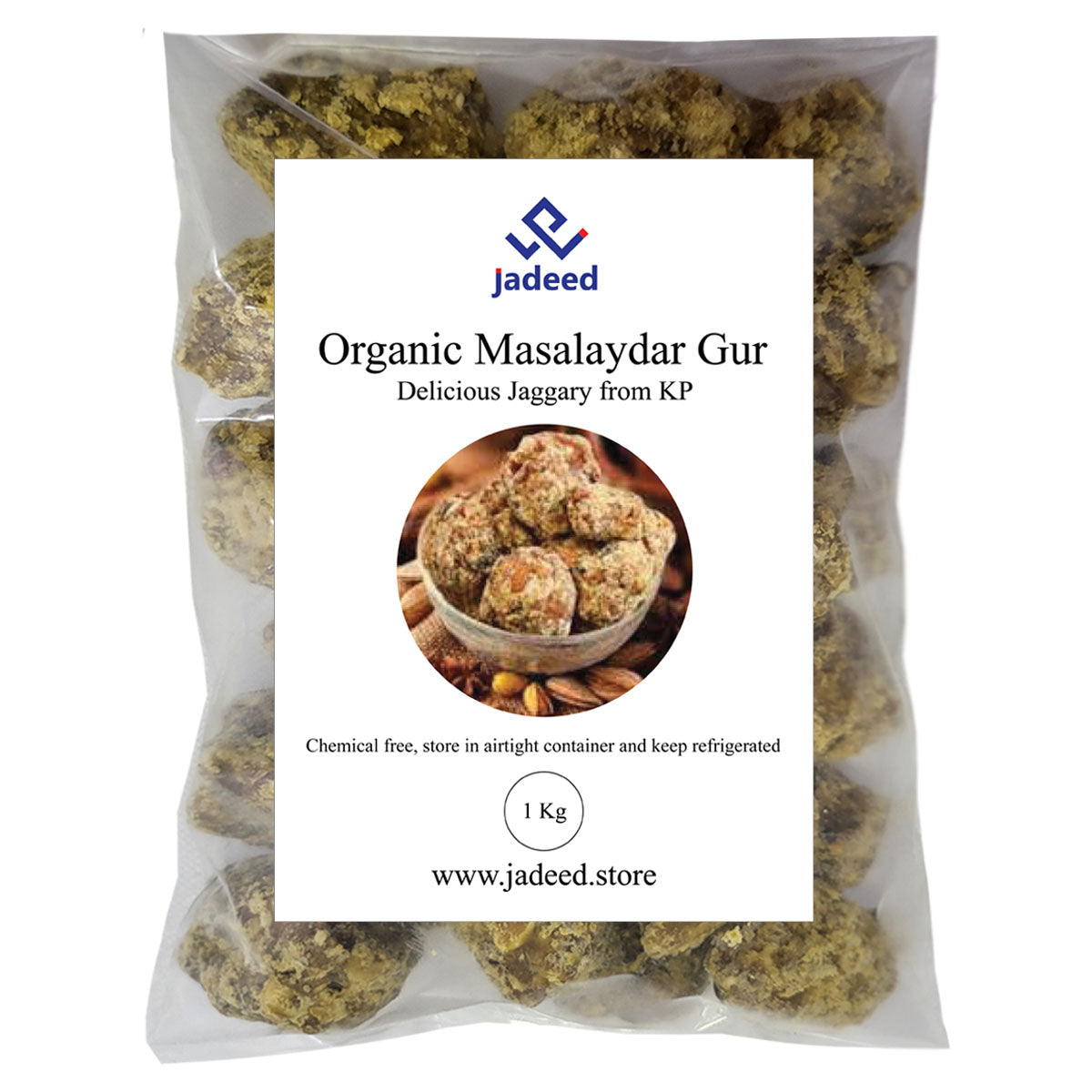 Organic Masalaydar Gur, Jaggery, Front Pic