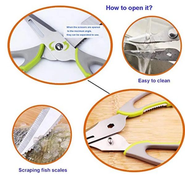 Multifunctional 8 in 1 Culinary Stainless Steel Kitchen Scissors