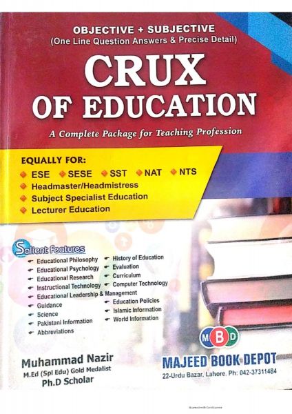 Crux of Education for Subject Specialist Lecturer Education Preparation by M Nazir Ahmad